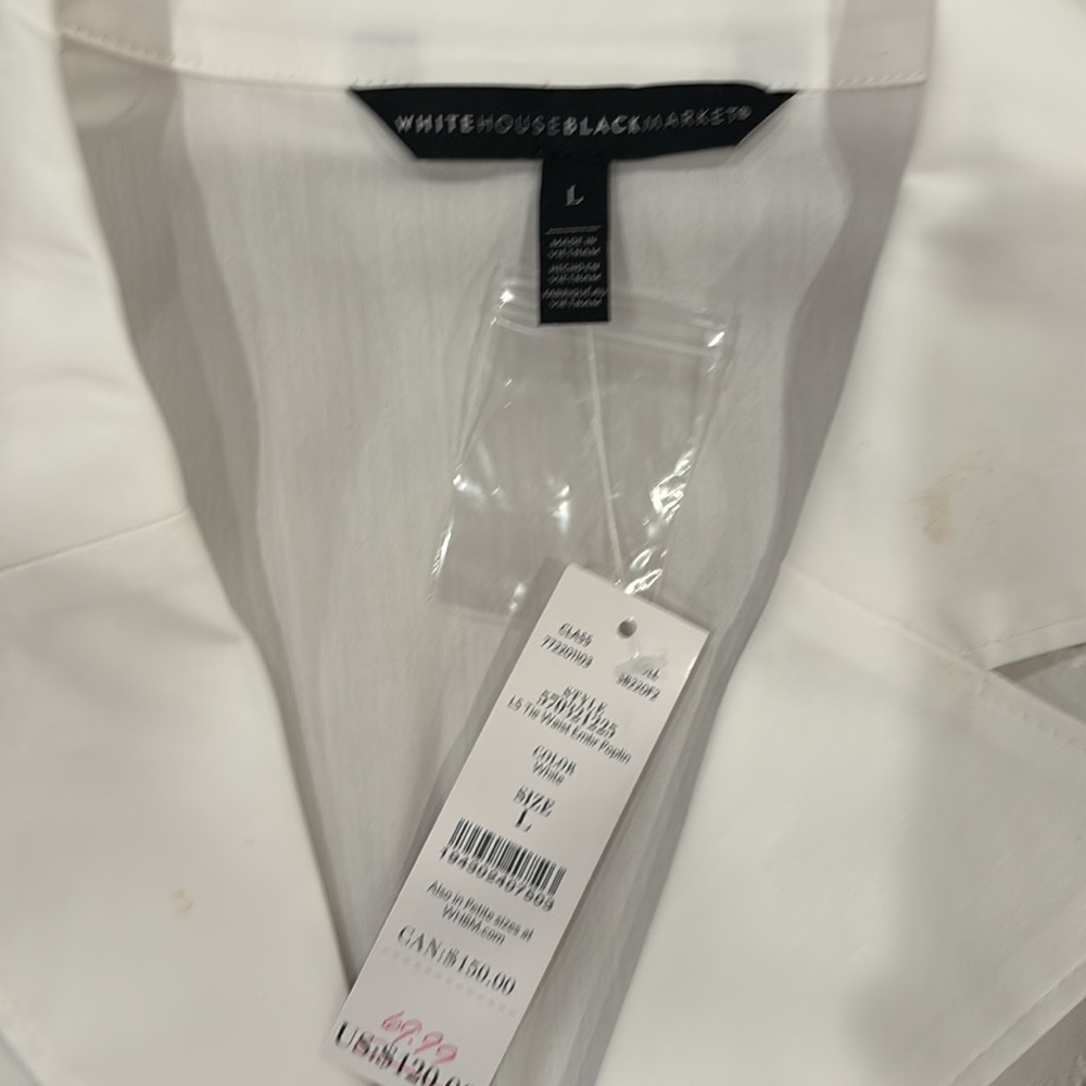 White House Black Market Tie-Waist Embroidered Poplin Shirt Size L - Picture 11 of 13